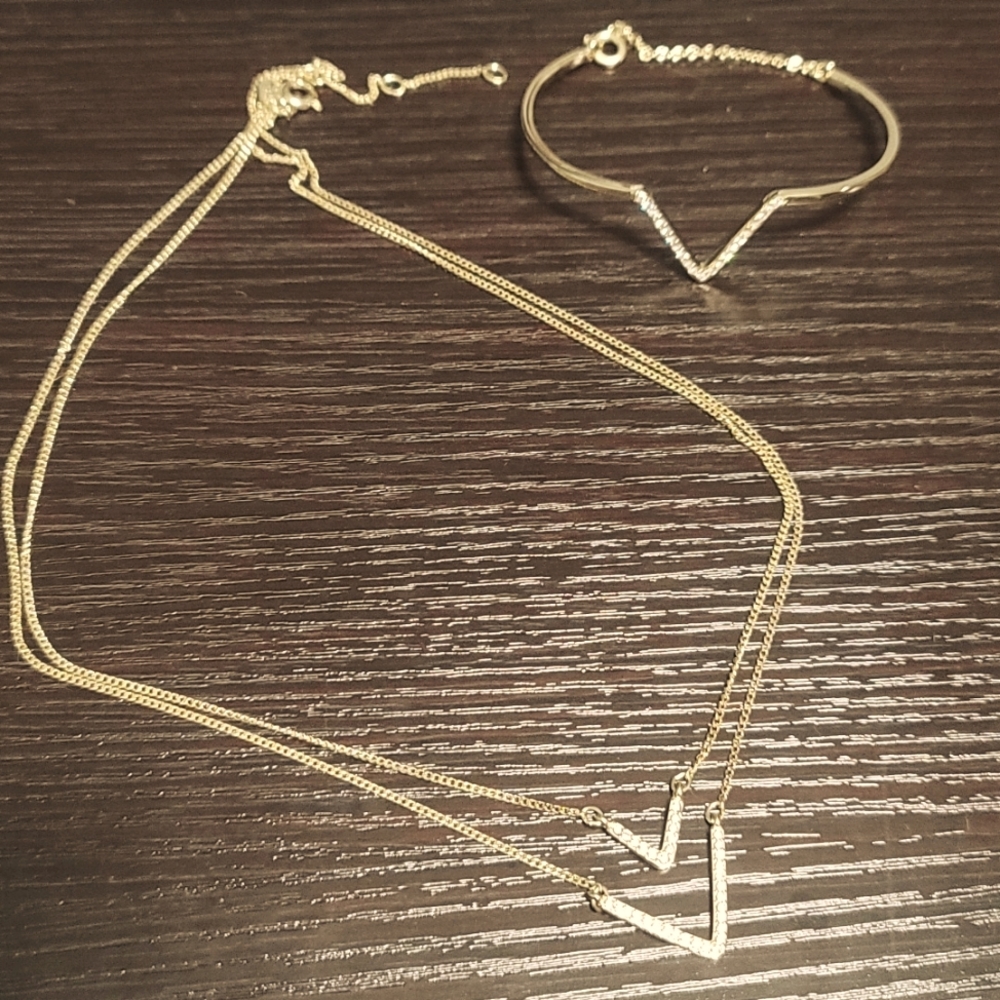 Victoria's Secret Gold V Necklace & Bracelet Set